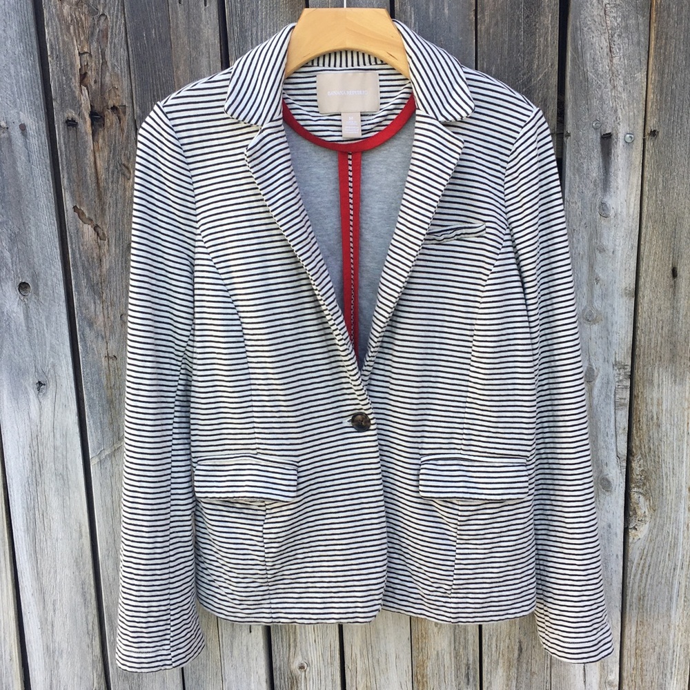 Banana Republic Stripe Blazer Cotton Knit Black White M